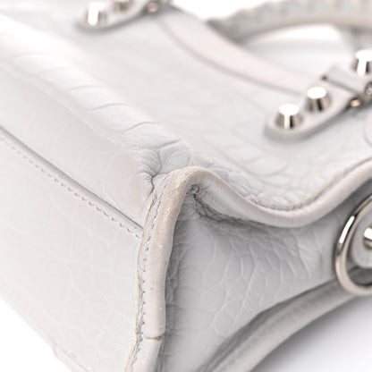 Balenciaga Matte Supple Lambskin Crocodile Embossed Classic Silver Hardware Mini City White 11 of 18