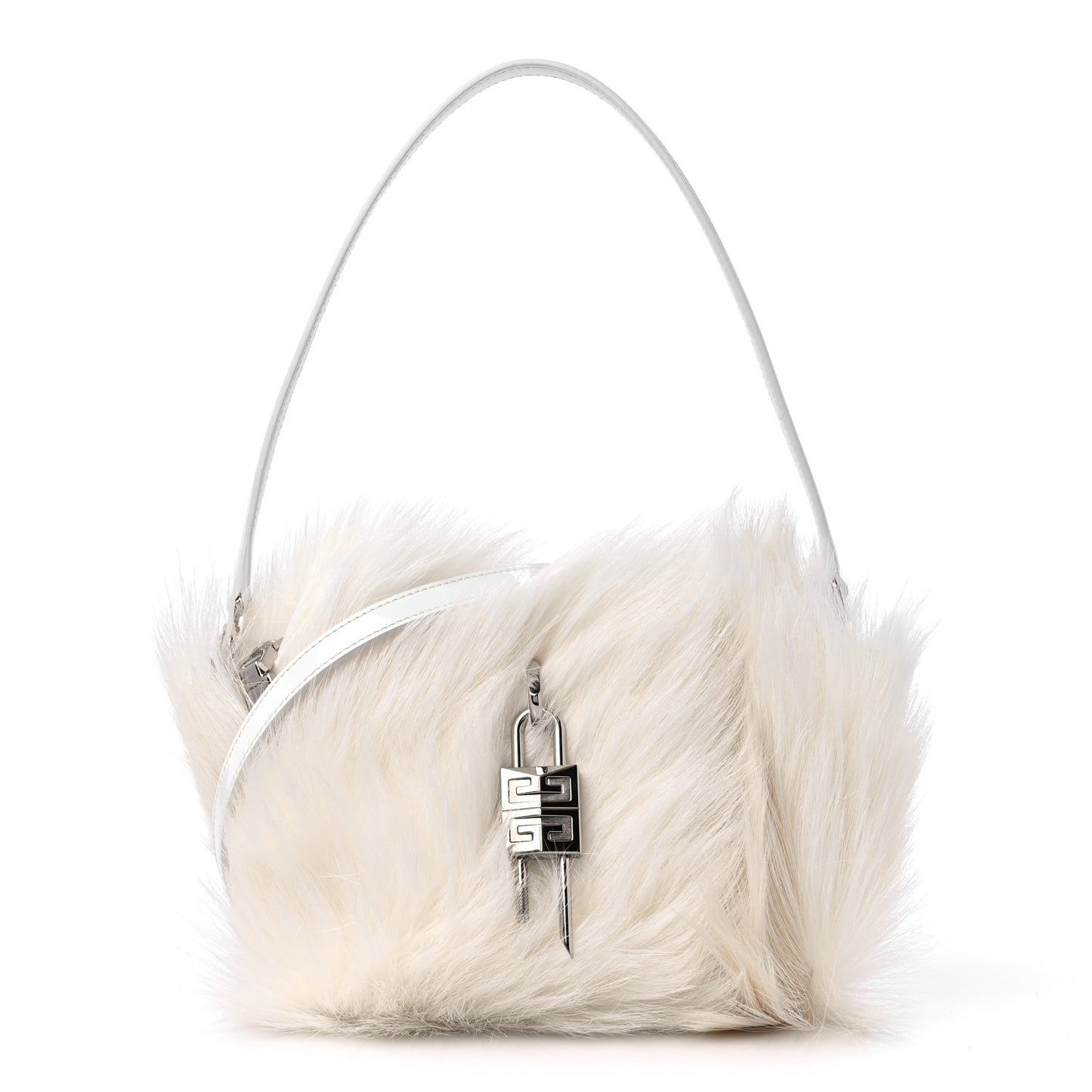 Faux Fur XS Lock Antigona Shoulder Bag White