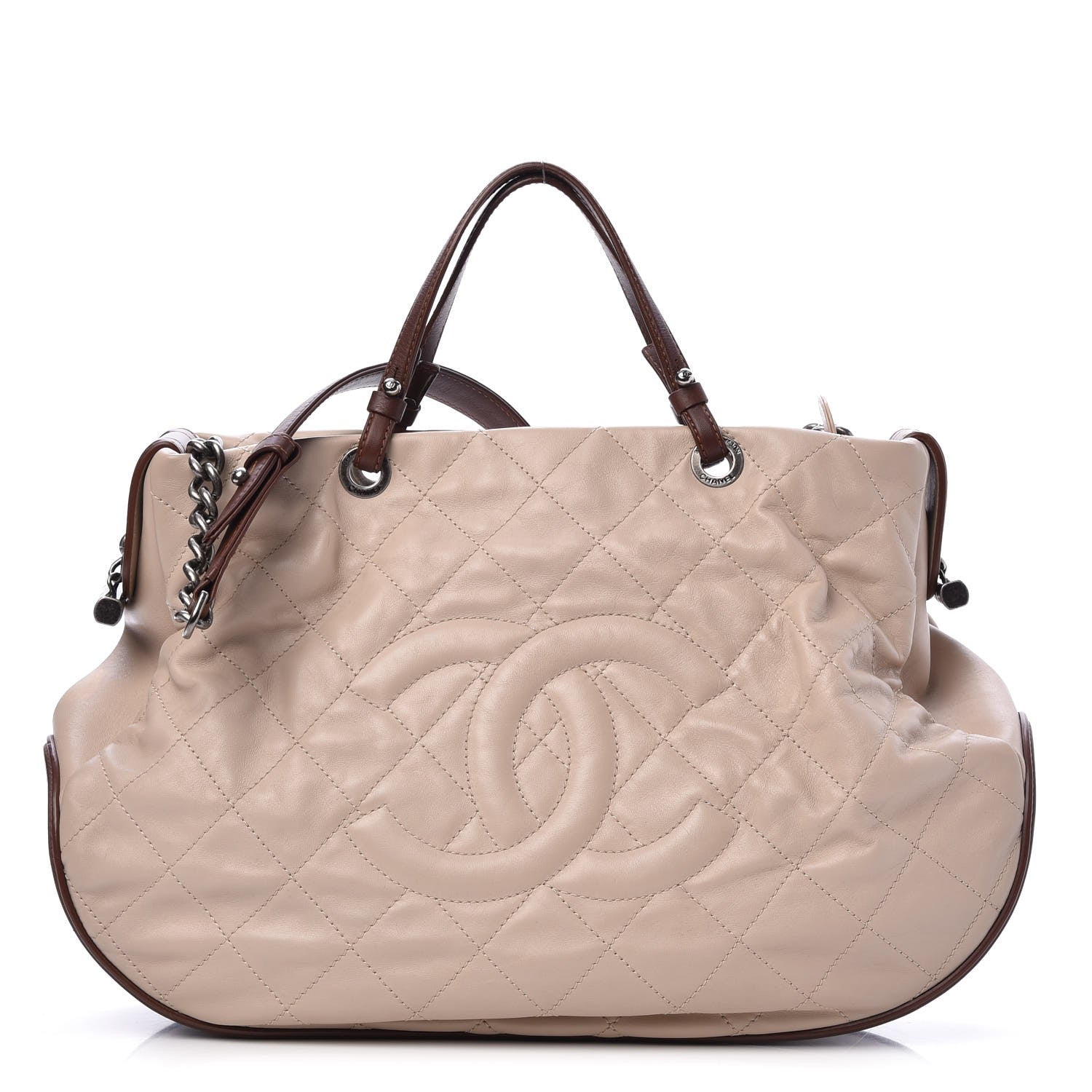 Chanel Calfskin Country Chic Hobo Ecru Brown 1 of 8