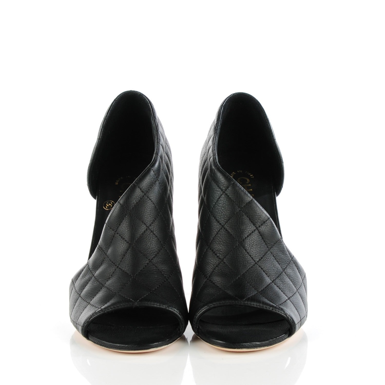 Chanel Calfskin Quilted Peep Toe Pumps 38.5 Black 2 of 9