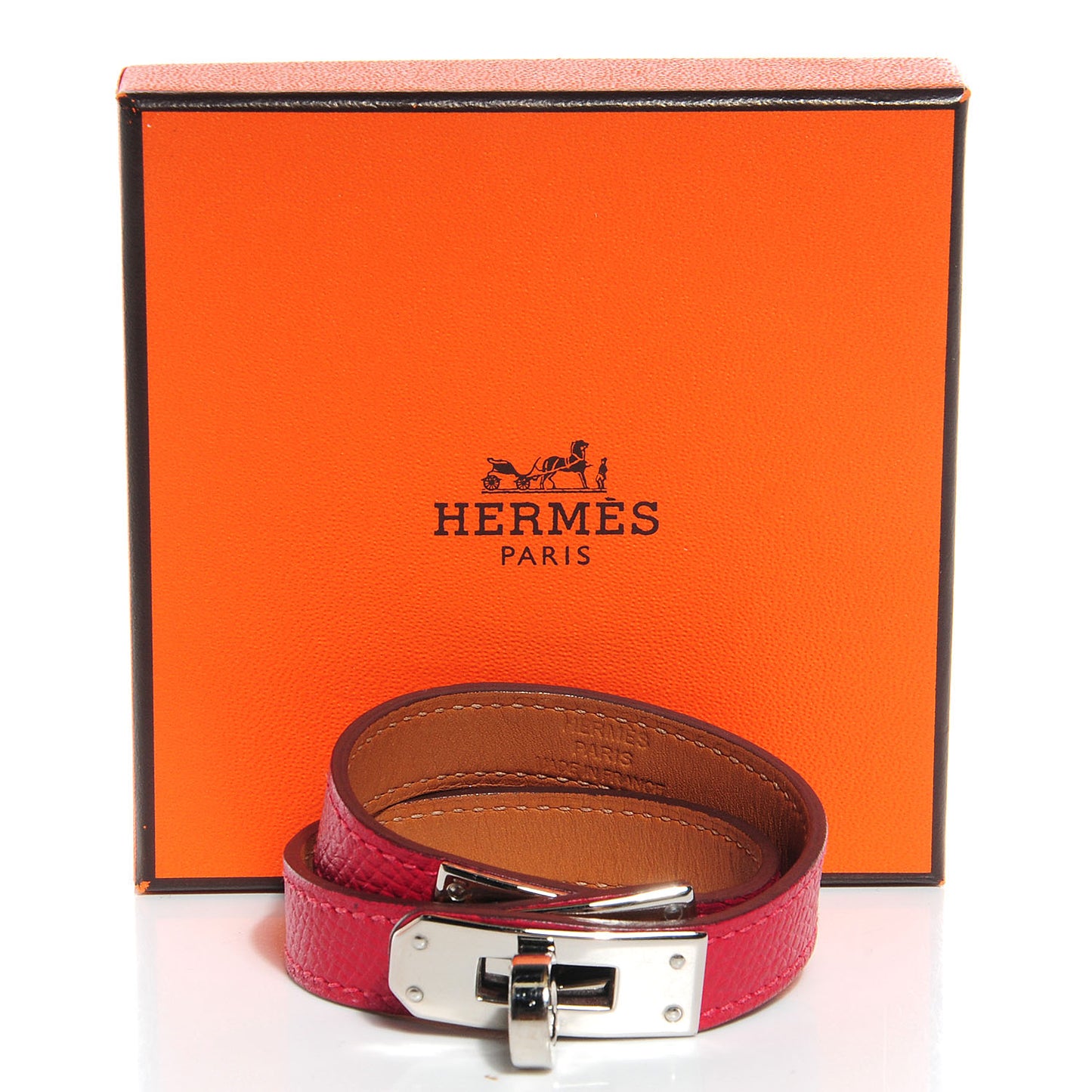 Epsom Kelly Double Tour Bracelet Small Rouge Casaque