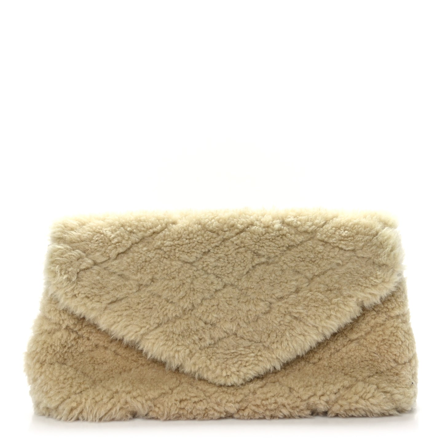 Shearling Lambskin Quilted Sade Puffer Envelope Clutch Natural Beige