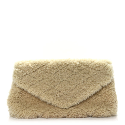 Saint Laurent Shearling Lambskin Quilted Sade Puffer Envelope Clutch Natural Beige 1 of 9