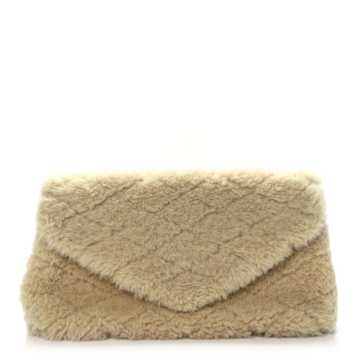 Saint Laurent Shearling Lambskin Quilted Sade Puffer Envelope Clutch Natural Beige 1 of 9