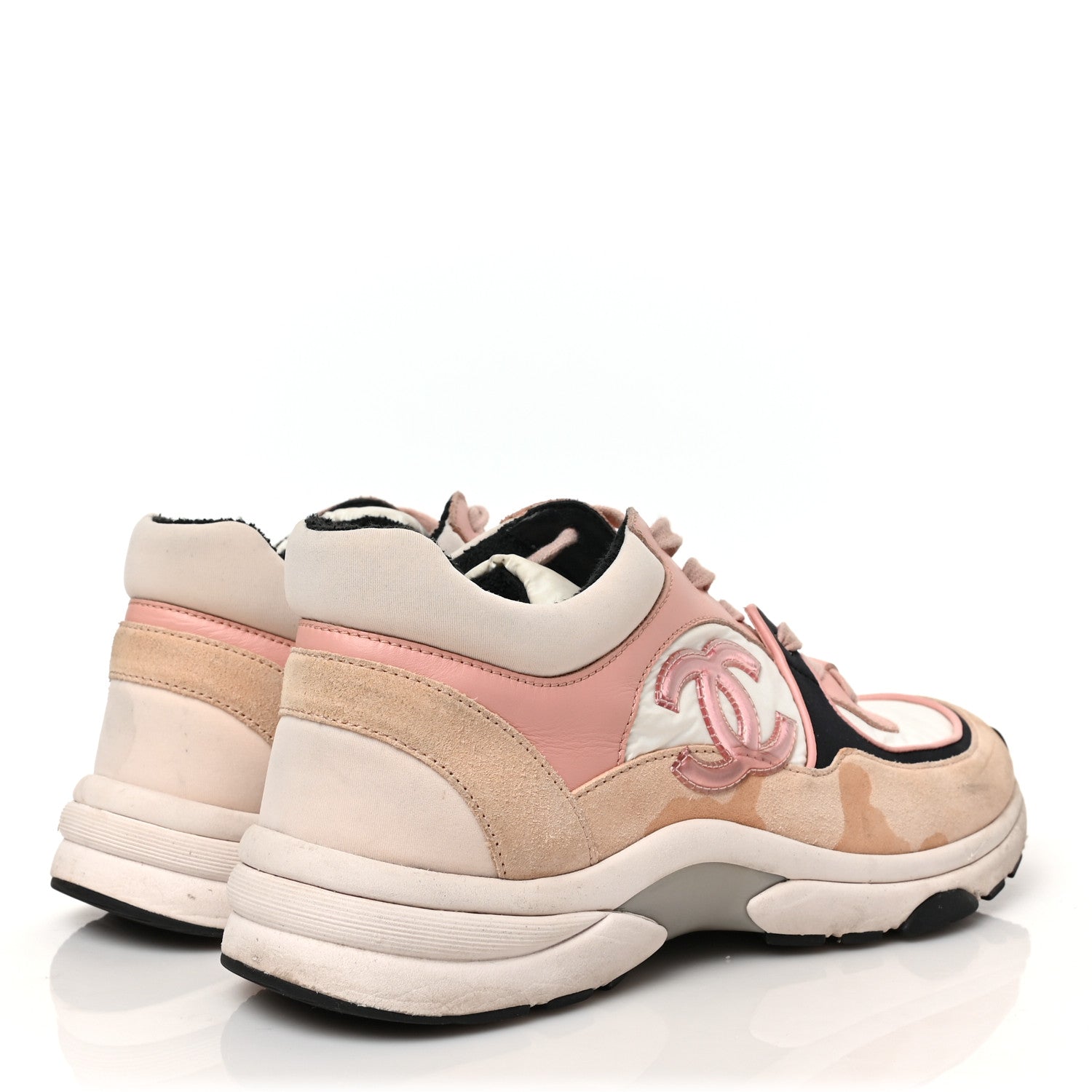 Chanel Nylon Lambskin Suede Calfskin CC Sneakers 38 Pink White Black 5 of 8