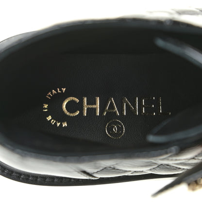 Chanel Shiny Calfskin Quilted Lace Up Combat Boots 37.5 Black 13 of 15