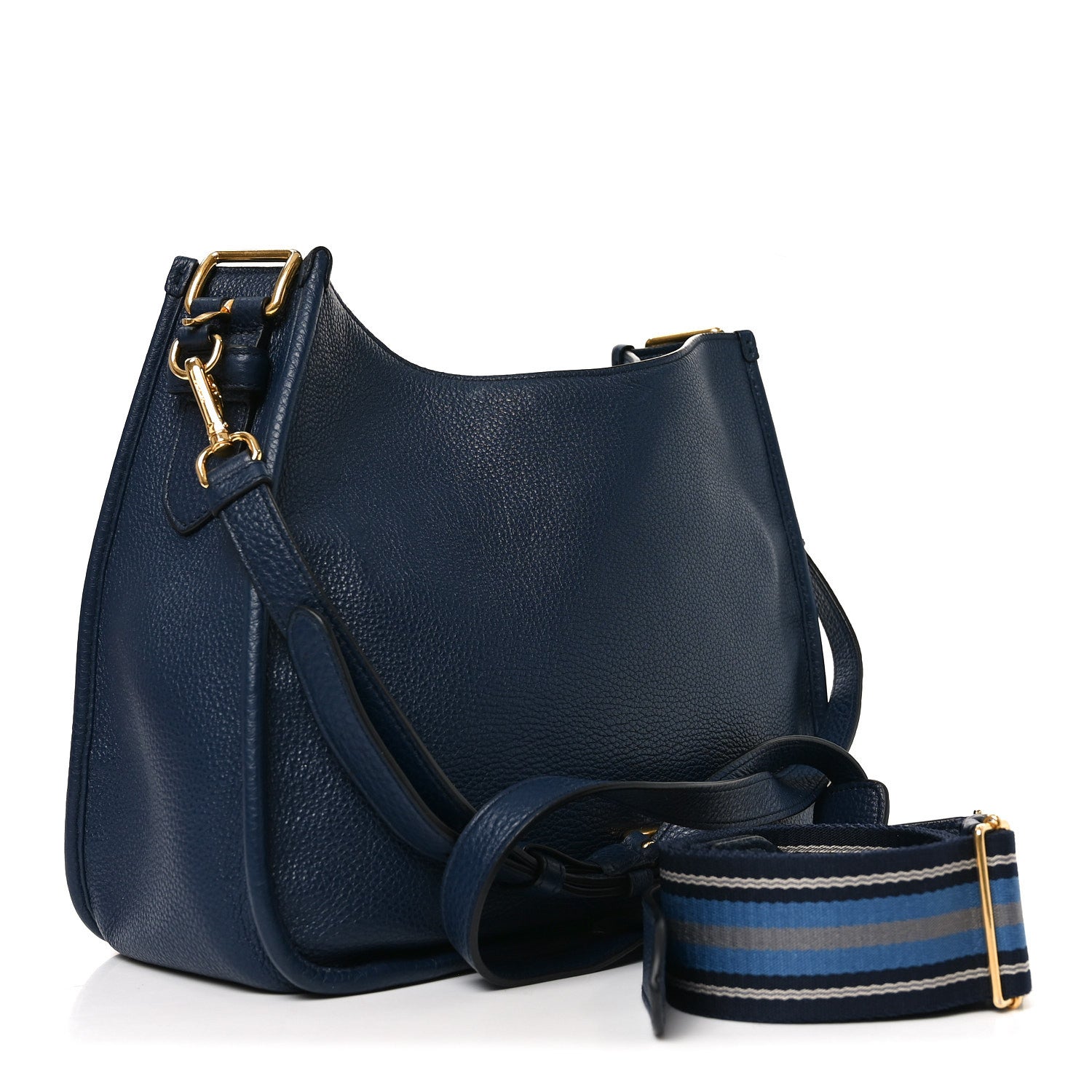 Prada Vitello Daino Soft Shoulder Bag Blue 2 of 8