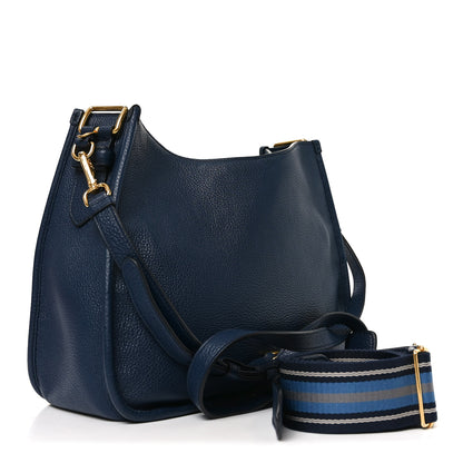 Prada Vitello Daino Soft Shoulder Bag Blue 2 of 8