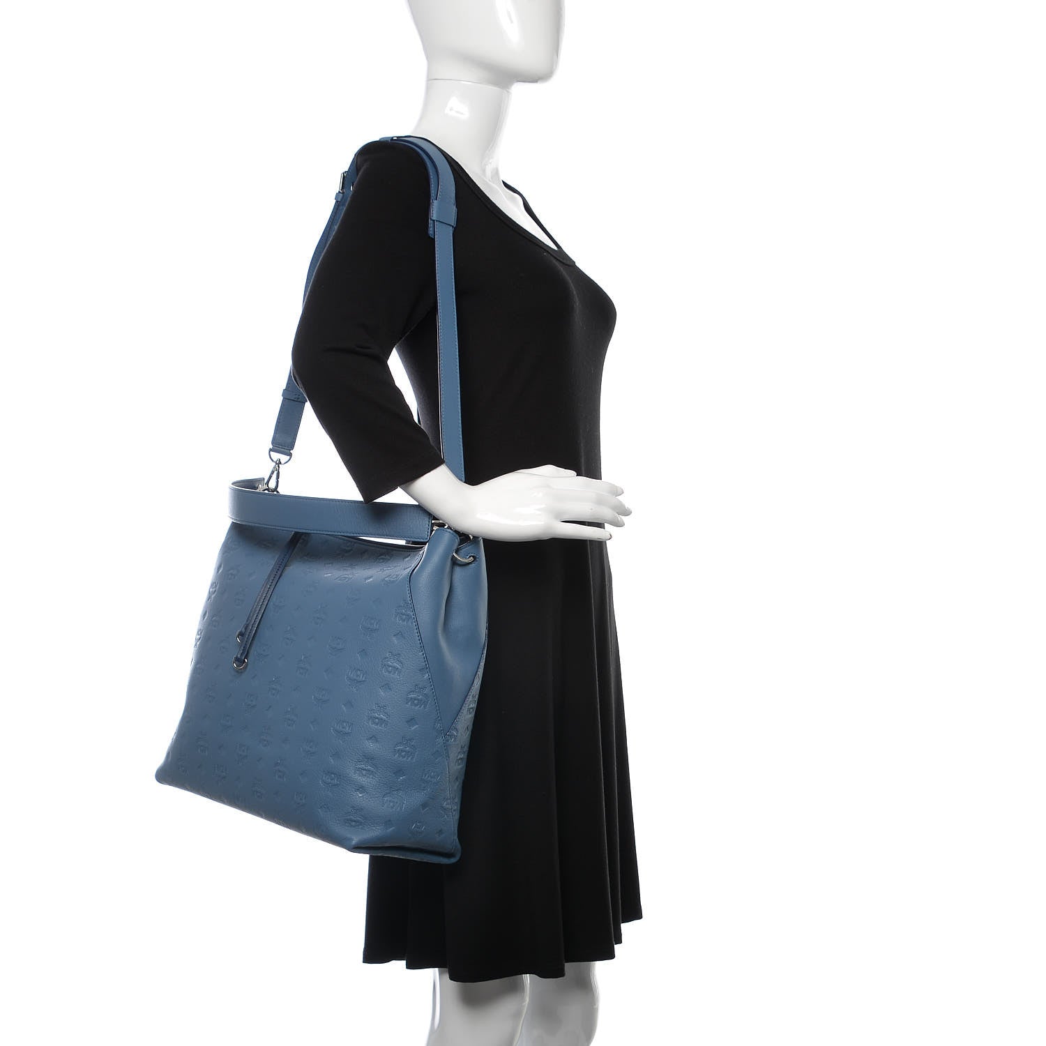 MCM Calfskin Ottomar Monogram Large Klara Hobo Luft Blue 3 of 11