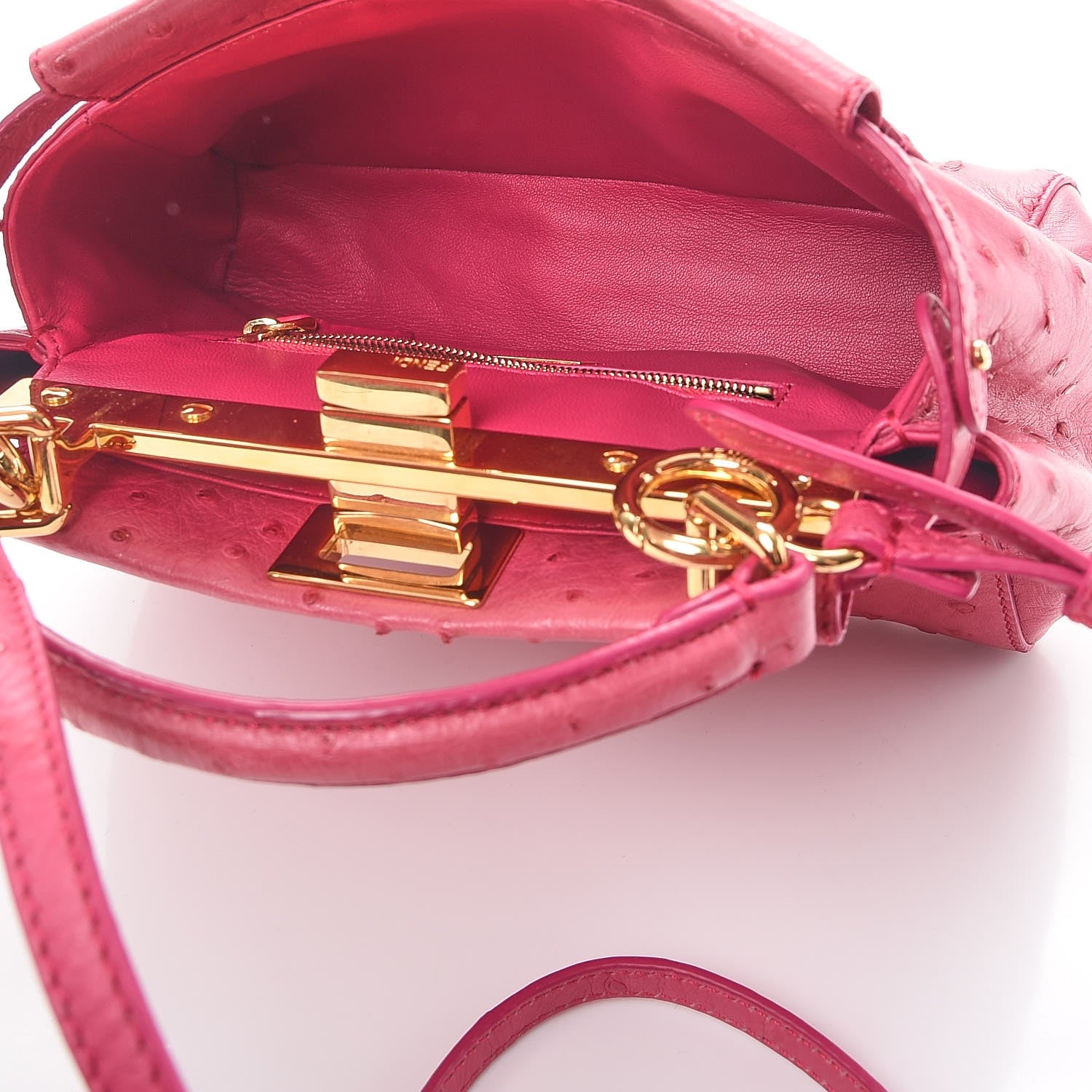 Fendi Ostrich Shiny Nappa Mini Peekaboo Iconic Satchel Fuchsia 6 of 8