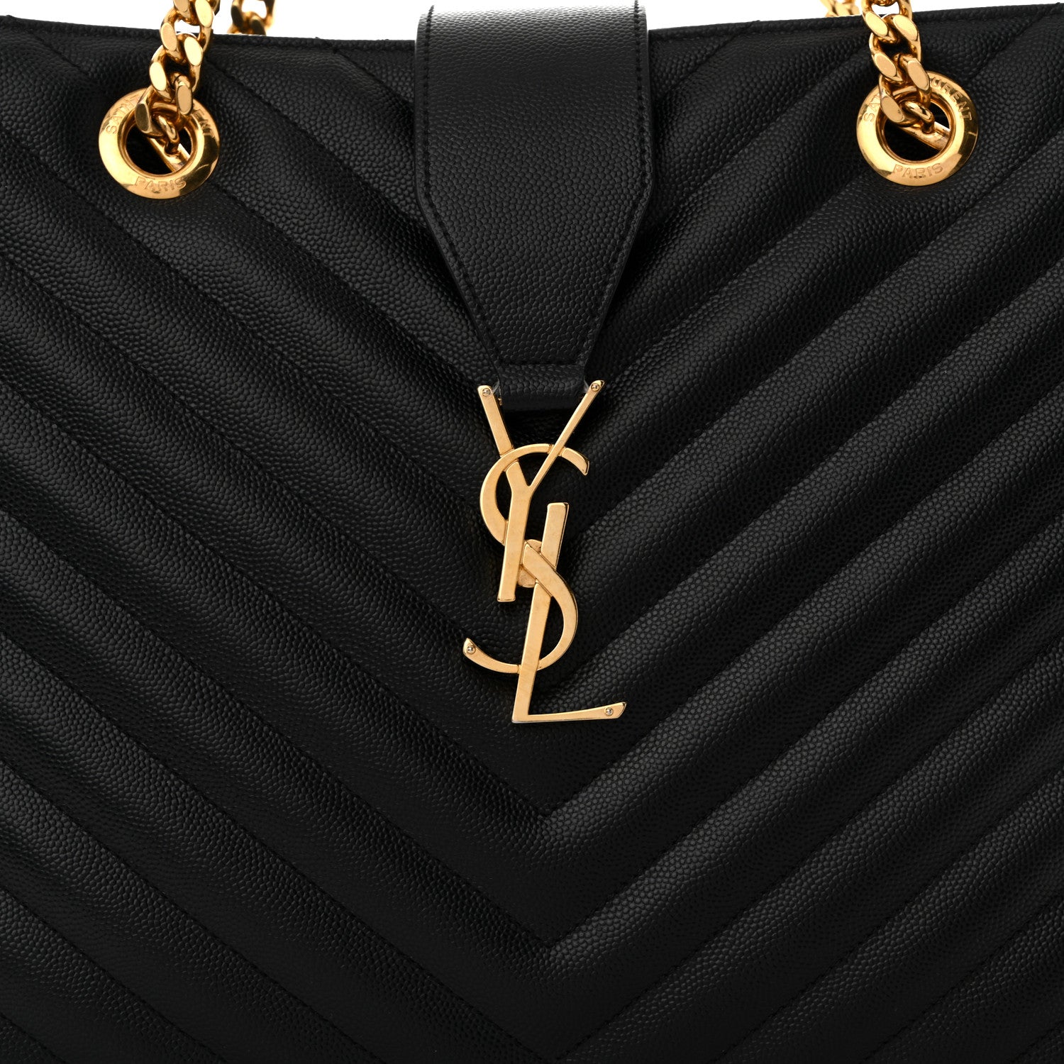 Saint Laurent Grain De Poudre Matelasse Chevron Monogram Shopping Bag Black 10 of 12