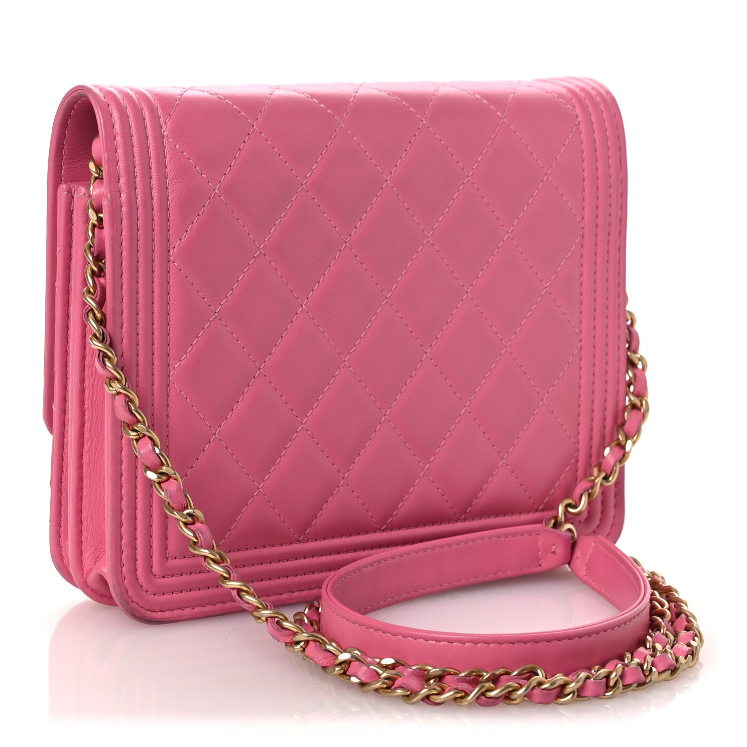 Chanel Lambskin Quilted Boy Square Wallet on Chain WOC Pink 3 of 14