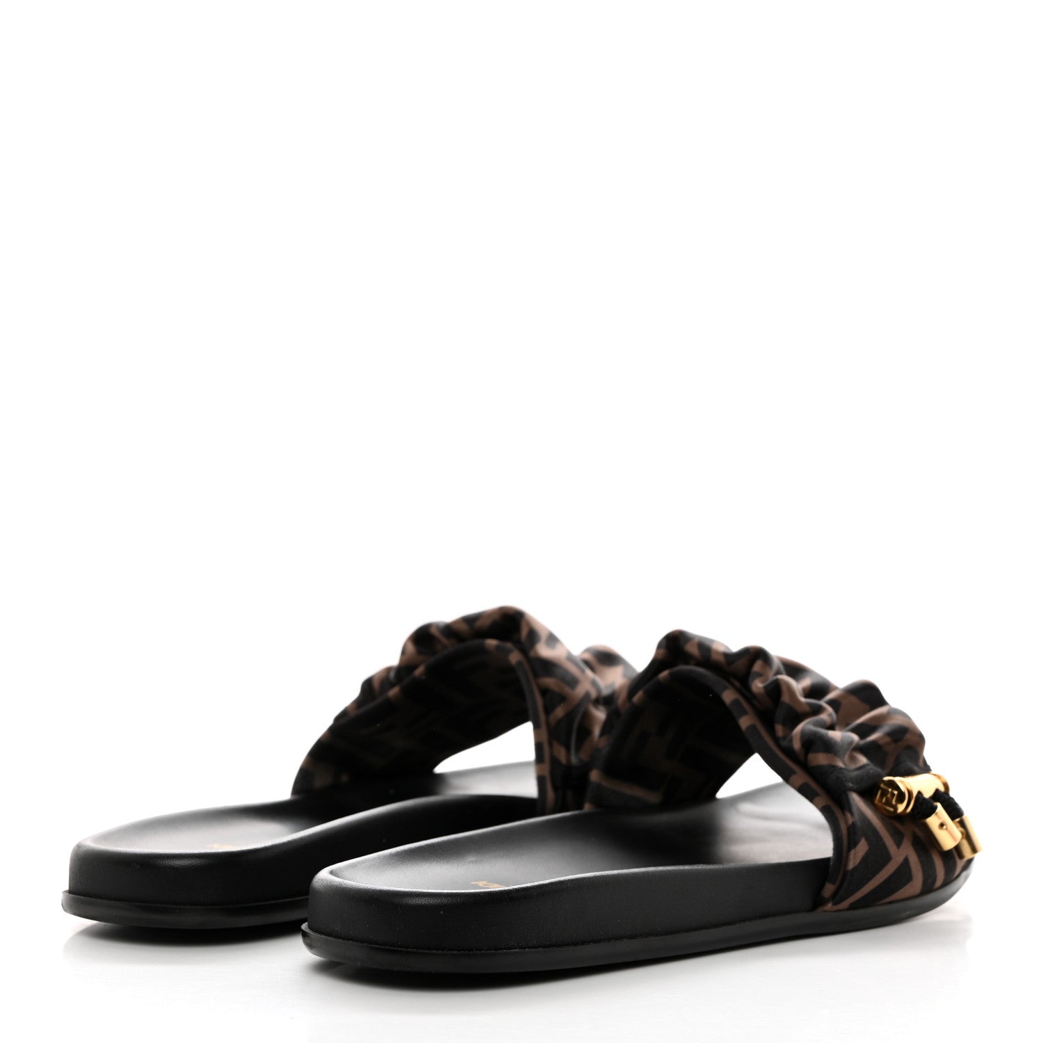 Fendi Satin FF Fendi Feel Slide Sandals 39.5 Tobacco Black 4 of 8
