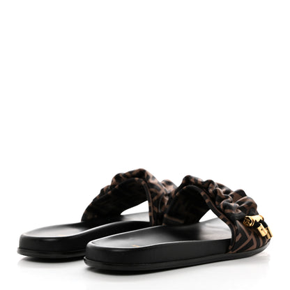 Fendi Satin FF Fendi Feel Slide Sandals 39.5 Tobacco Black 4 of 8