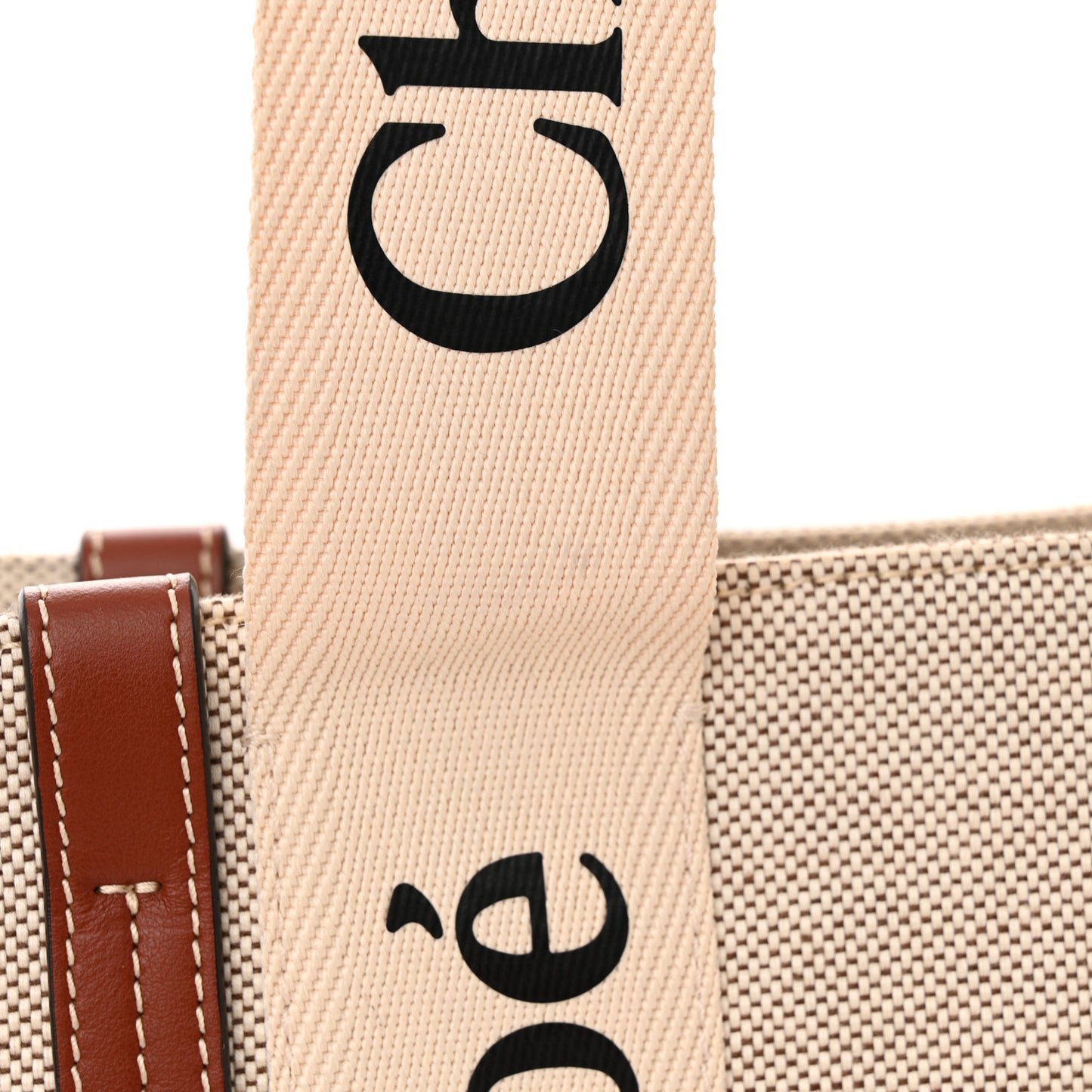 Cotton Calfskin Medium Woody Ribbon Tote White Brown