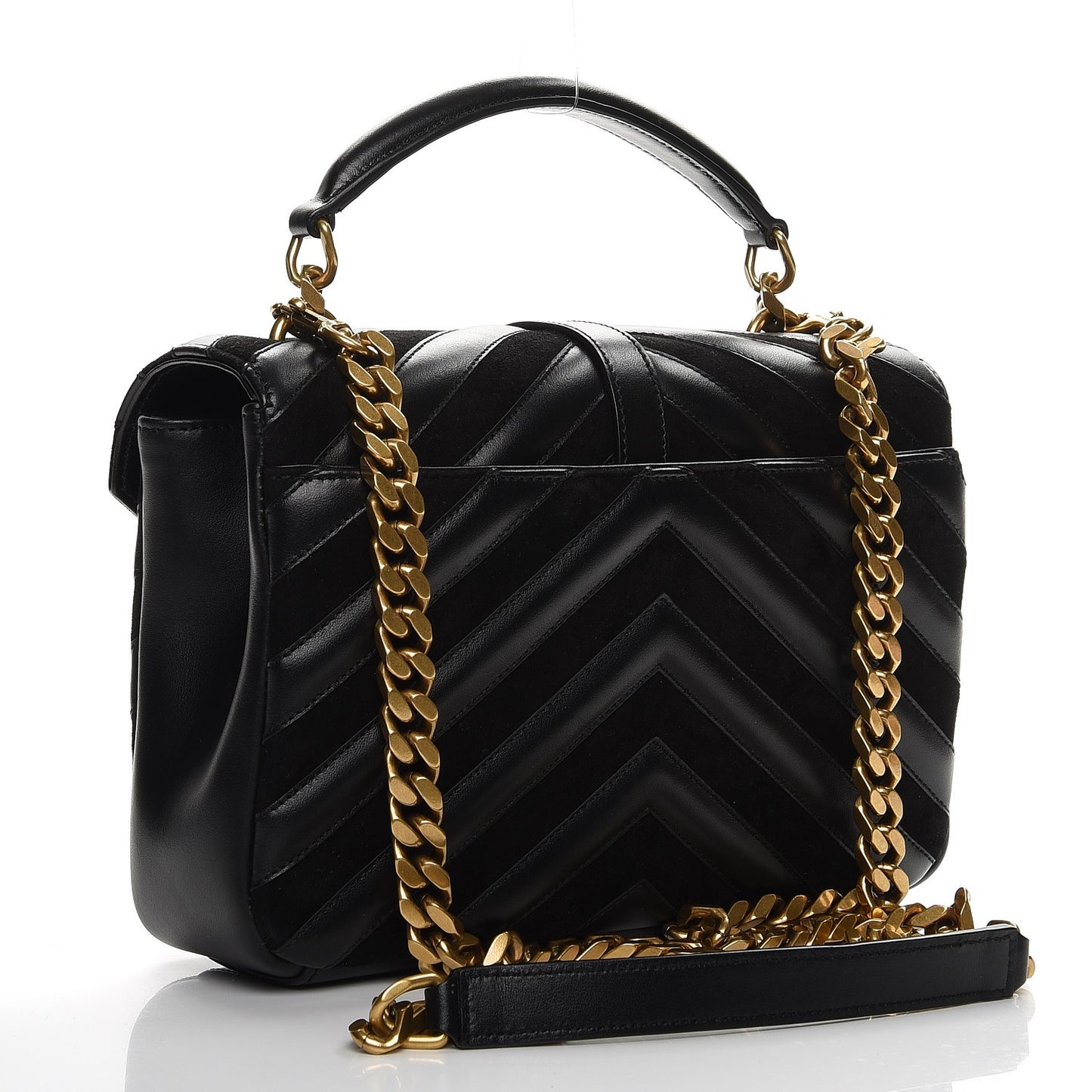 Calfskin Suede Matelasse Chevron Monogram Medium College Bag Marine