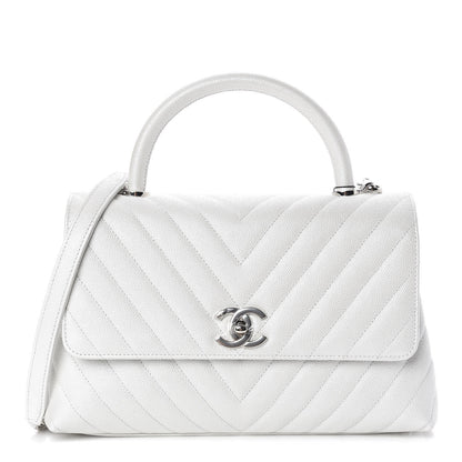 Chanel Iridescent Caviar Chevron Quilted Small Coco Handle Flap White 1 of 11