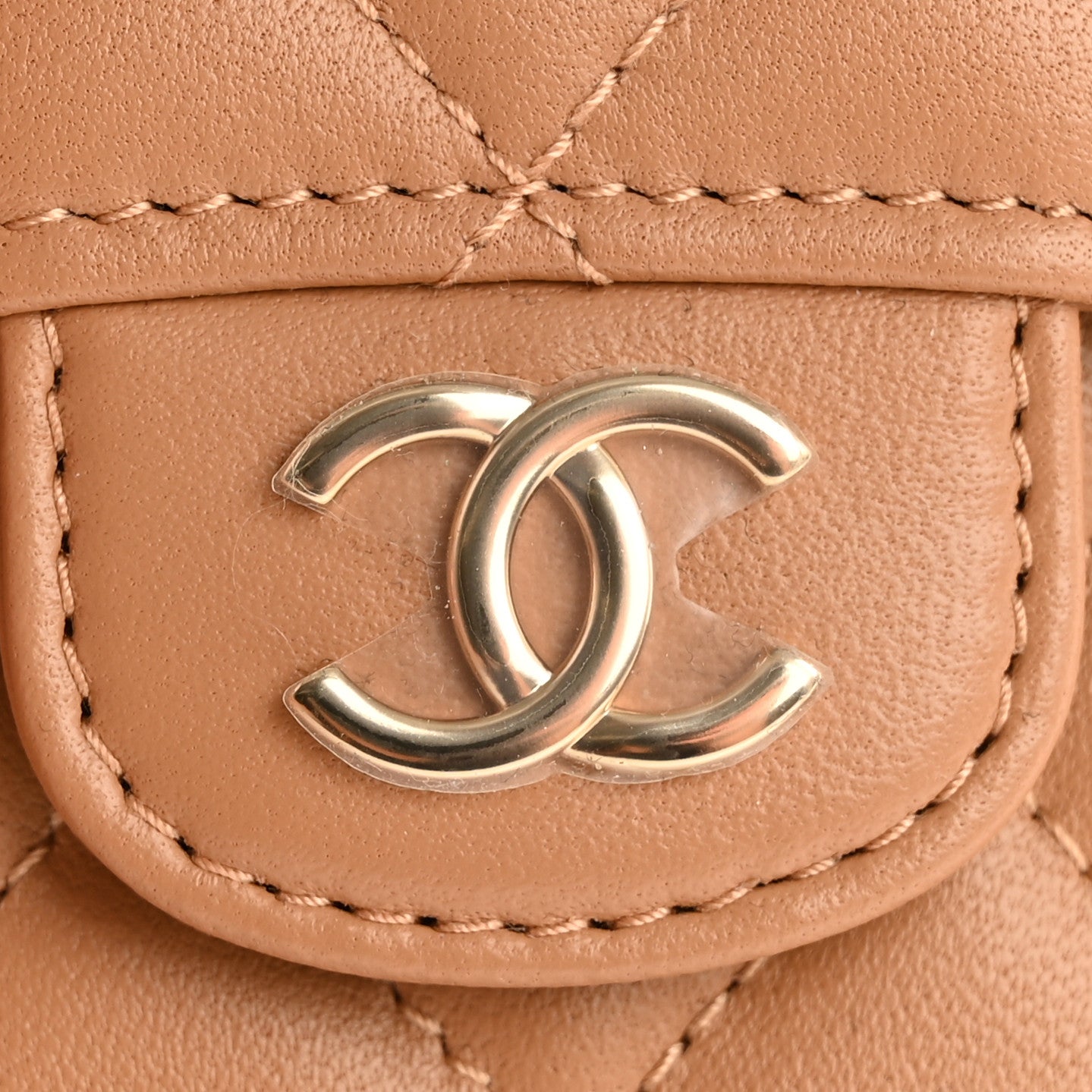 Lambskin Quilted Top Handle Flap Coin Purse With Chain Beige