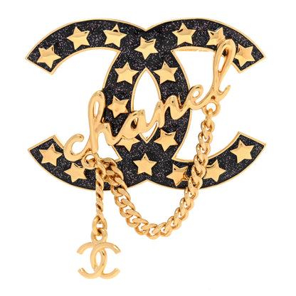 Chanel Metal Resin CC Star Chain Logo Brooch Gold Black 1 of 5