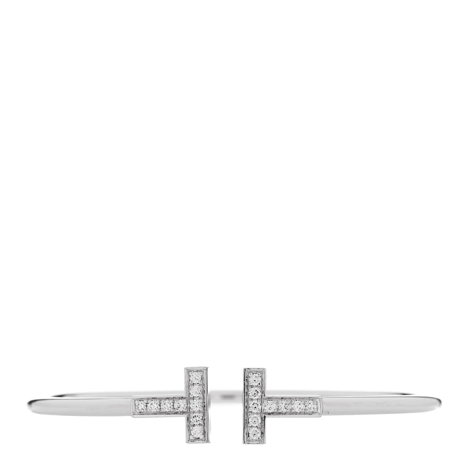 Tiffany 18K White Gold Diamond T Wire Bracelet 1 of 4