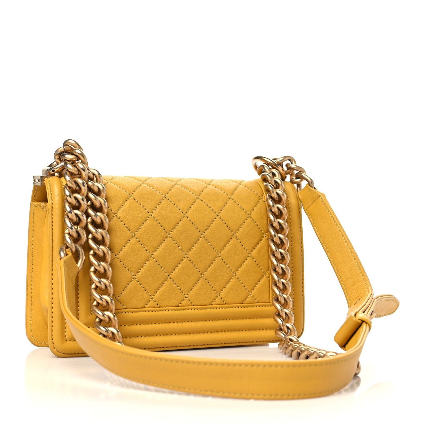 Lambskin Quilted Small Boy Flap Yellow