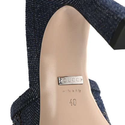 Gucci Denim Crystal GG Monogram Mules 40 Blue 8 of 9
