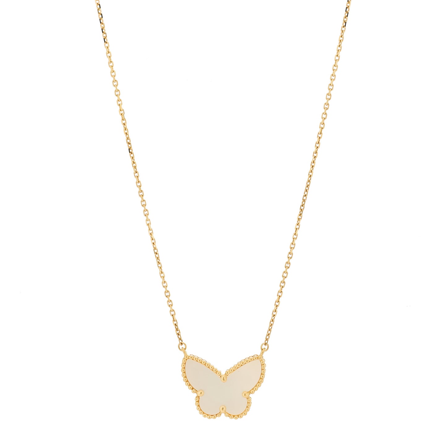 18k Yellow Gold Mother of Pearl Lucky Alhambra Butterfly Pendant Necklace