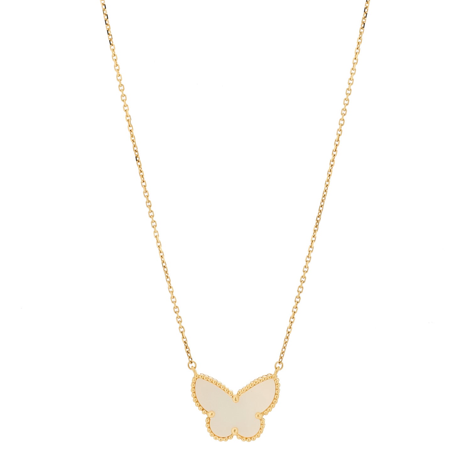Van Cleef & Arpels 18k Yellow Gold Mother of Pearl Lucky Alhambra Butterfly Pendant Necklace 1 of 5