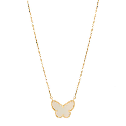 Van Cleef & Arpels 18k Yellow Gold Mother of Pearl Lucky Alhambra Butterfly Pendant Necklace 1 of 5