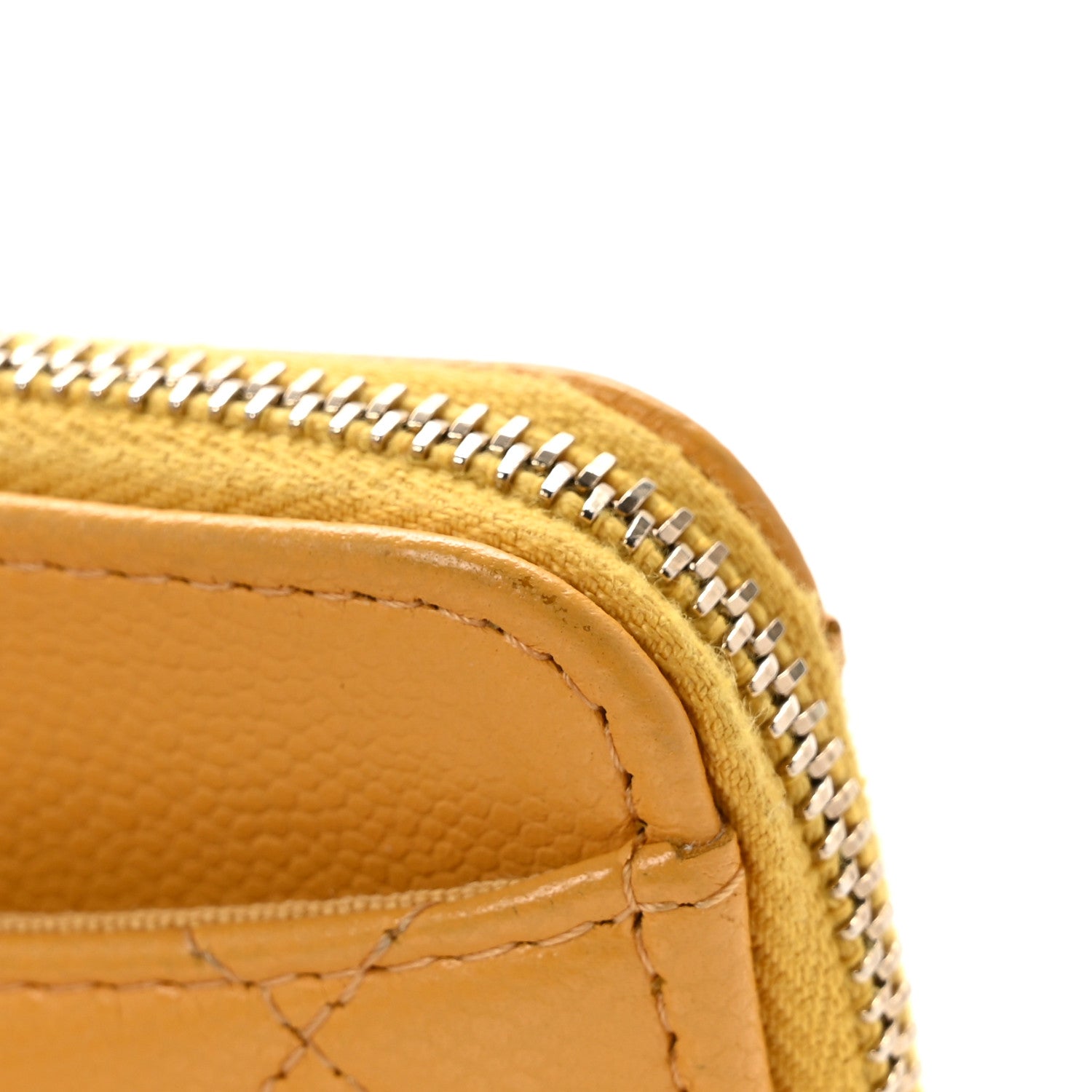 Chanel Caviar Quilted Zip Card Holder Wallet Yellow 9 of 11