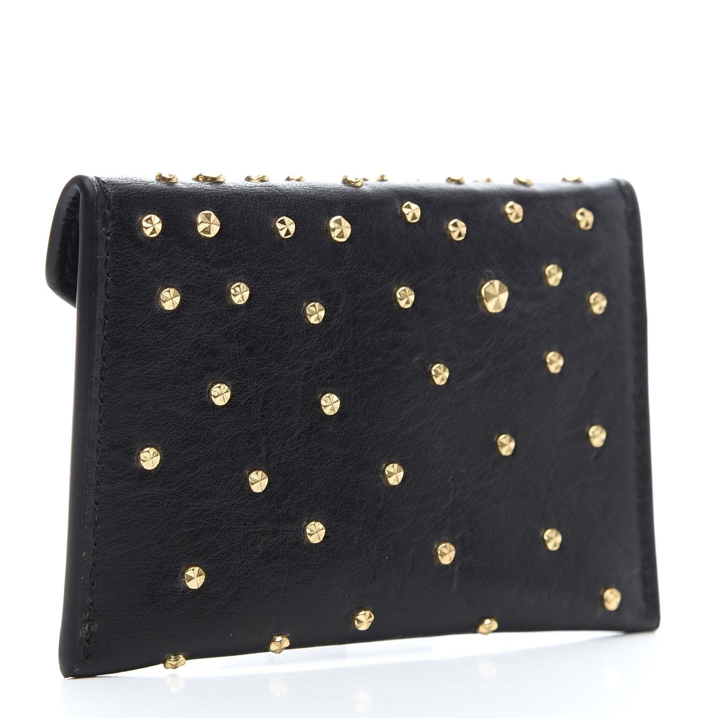 Calfskin Studded Skull Envelope Card Holder Black