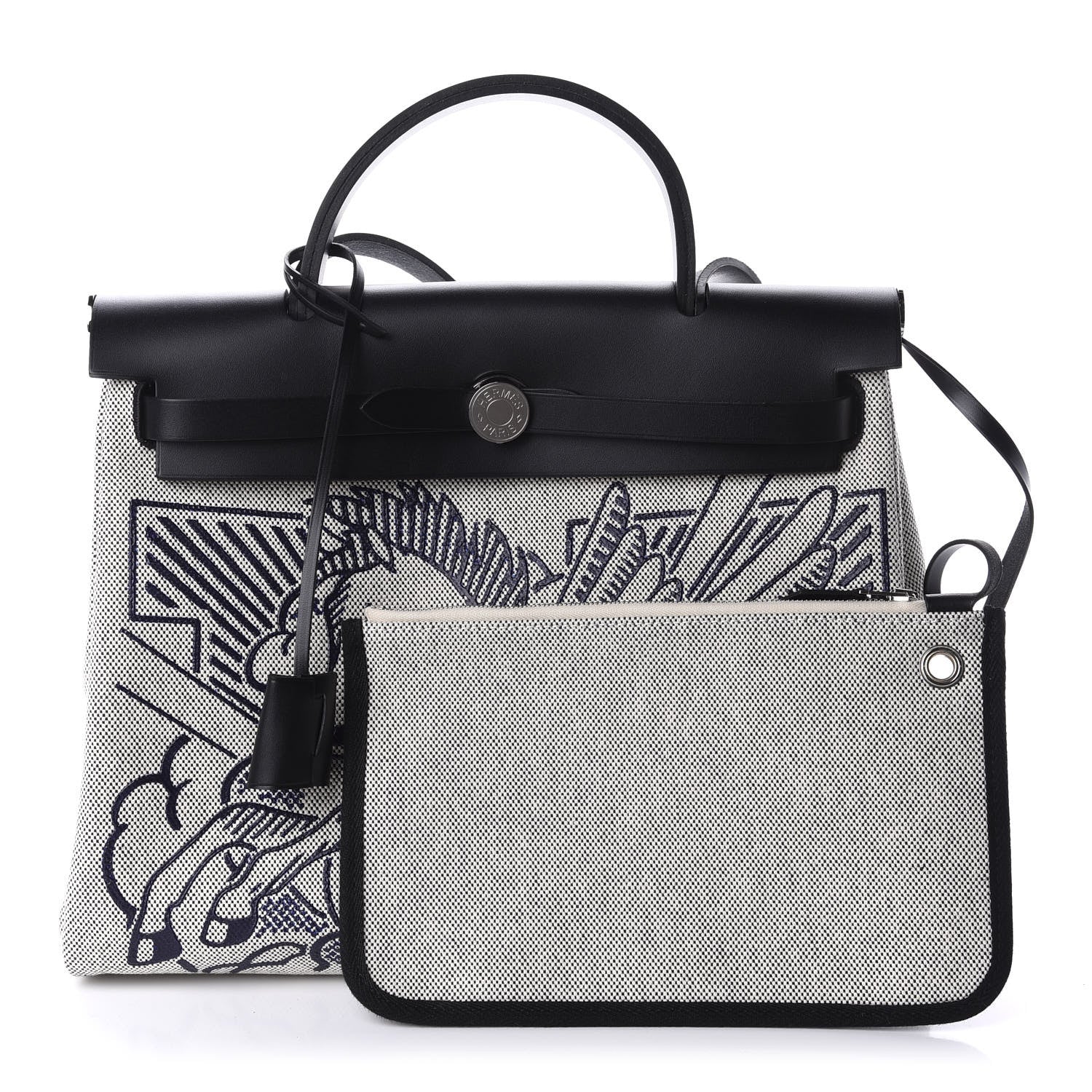 Hermes Vache Hunter Toile Pegase Pop Herbag Zip Retourne 31 PM Bleu Indigo 1 of 11