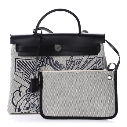 Hermes Vache Hunter Toile Pegase Pop Herbag Zip Retourne 31 PM Bleu Indigo 1 of 11