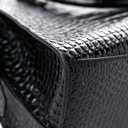 Balenciaga Shiny Supple Calfskin Crocodile Embossed Brass Hardware Neo Classic City Black 9 of 10