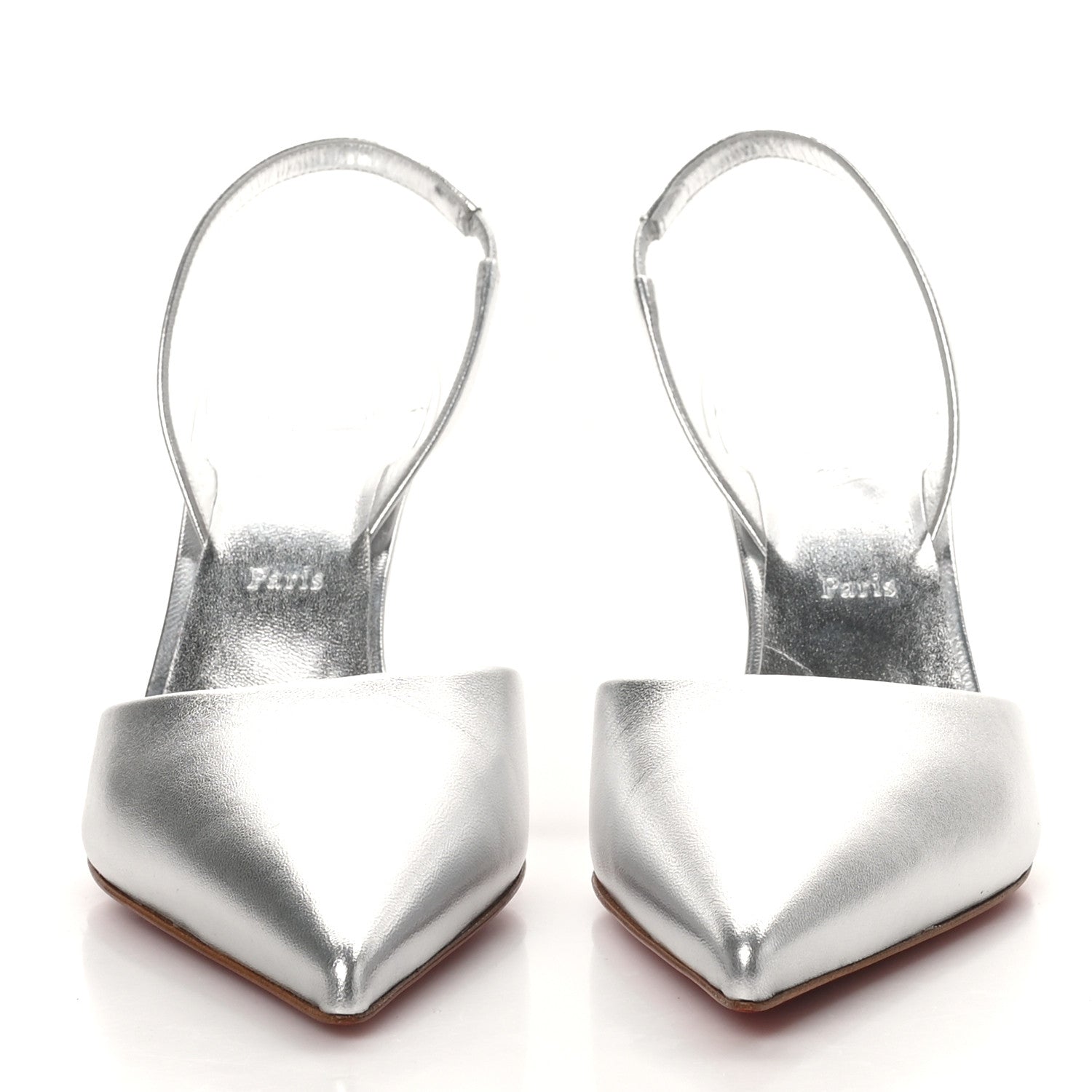 Christian Louboutin Laminated Calfskin Kate Max O Slingback 100 Pumps 38 Silver 3 of 8