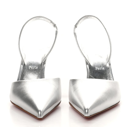 Christian Louboutin Laminated Calfskin Kate Max O Slingback 100 Pumps 38 Silver 3 of 8