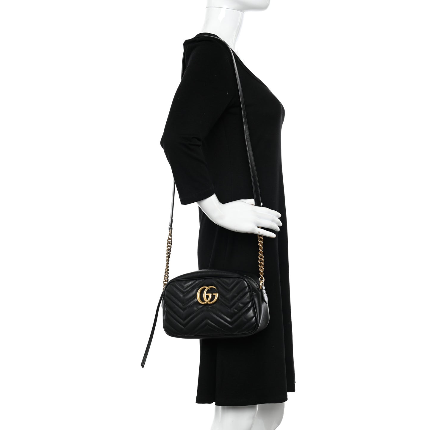 Calfskin Matelasse Small GG Marmont Chain Shoulder Bag Black