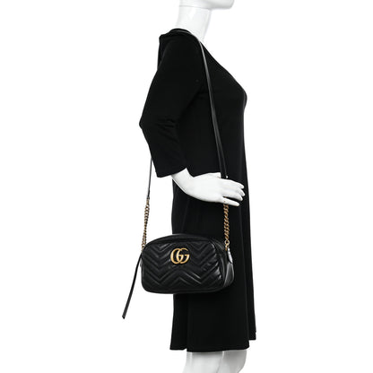 Gucci Calfskin Matelasse Small GG Marmont Chain Shoulder Bag Black 2 of 10