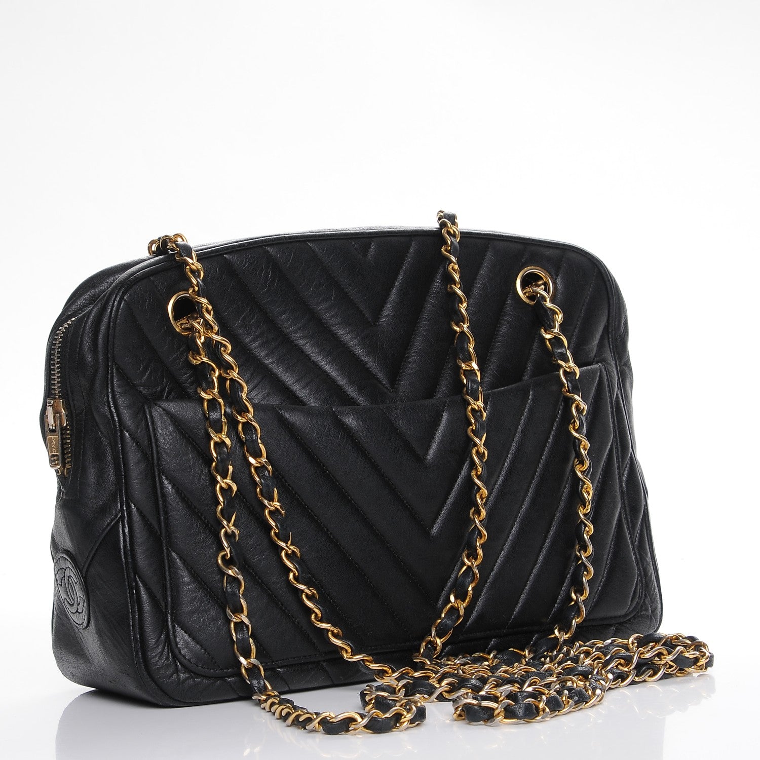 Chanel Lambskin Chevron Quilted Camera Case Black 3 of 9