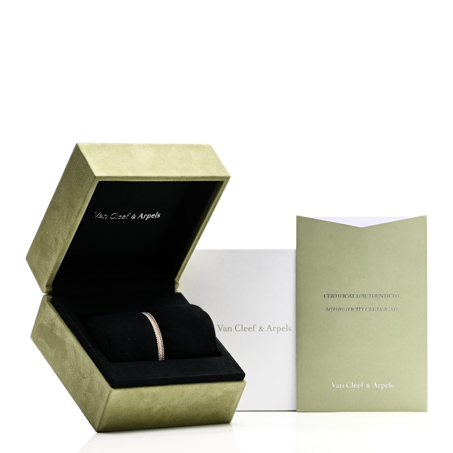 Van Cleef & Arpels 18K Rose Gold Diamond Perlee 1-Row Bangle Bracelet XS 4 of 4
