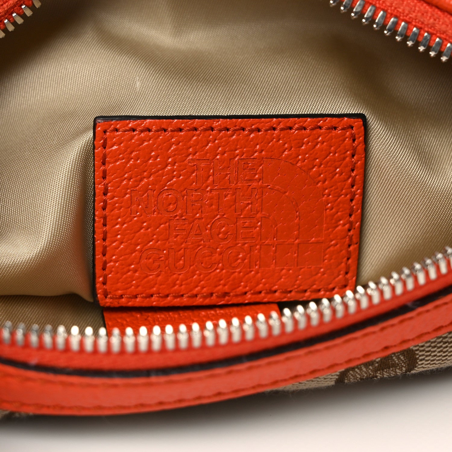 Gucci X THE NORTH FACE Monogram Textured Dollar Calfskin Embroidered Belt Bag Beige Ebony Mystic White Deep Orange 6 of 10