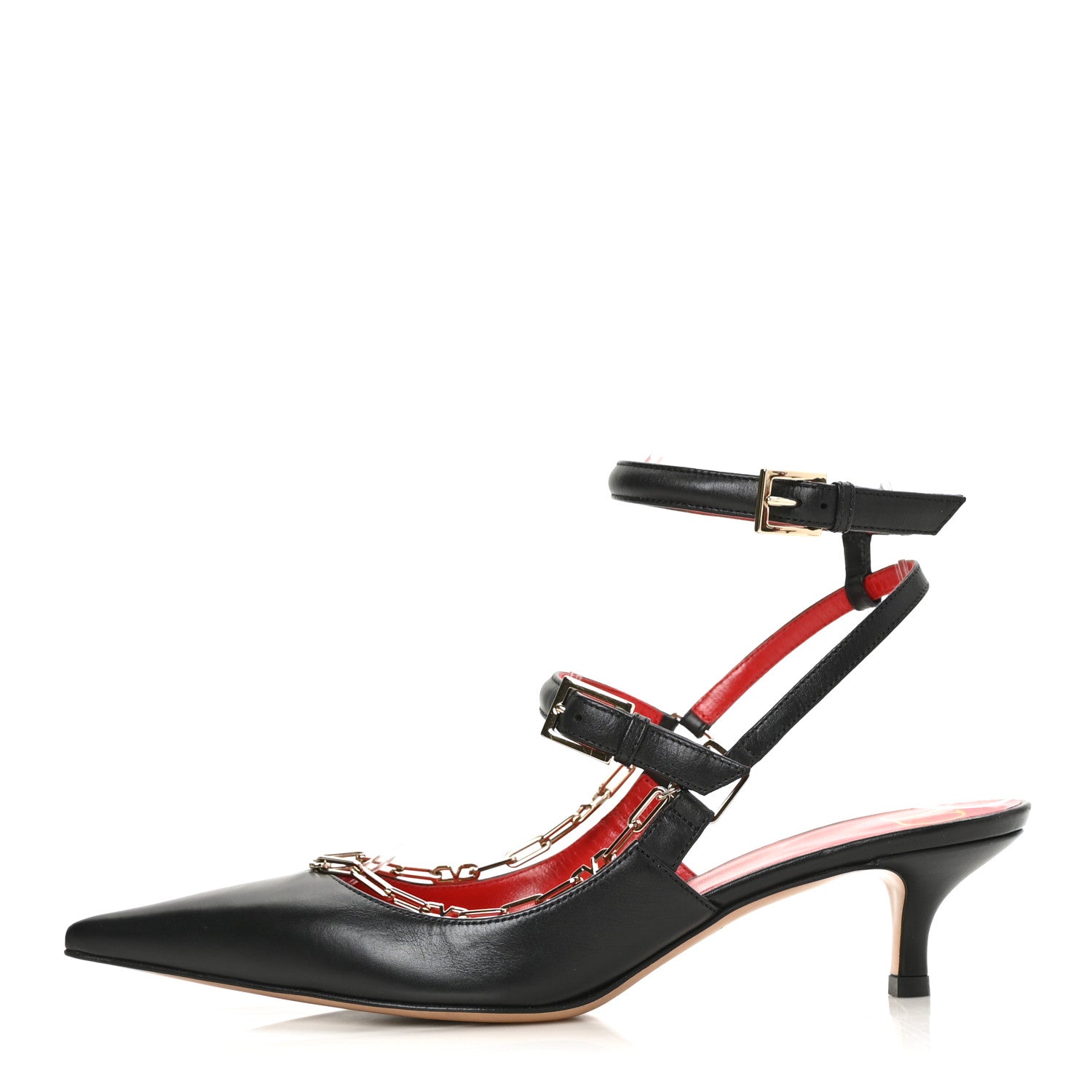 Valentino Garavani Smooth Calfskin Chain Slingback Pumps 38 Black 1 of 7