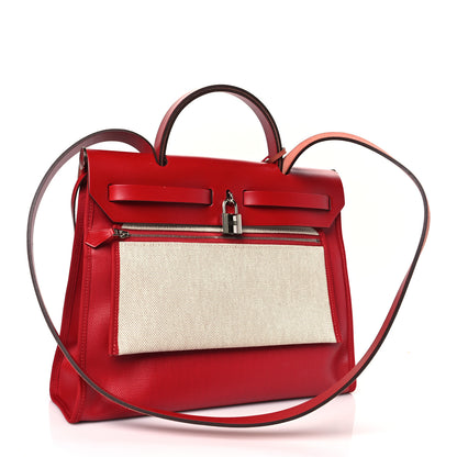 Hermes Toile H Berline Vache Hunter Herbag Zip PM 31 Rouge Piment Ecru 4 of 11