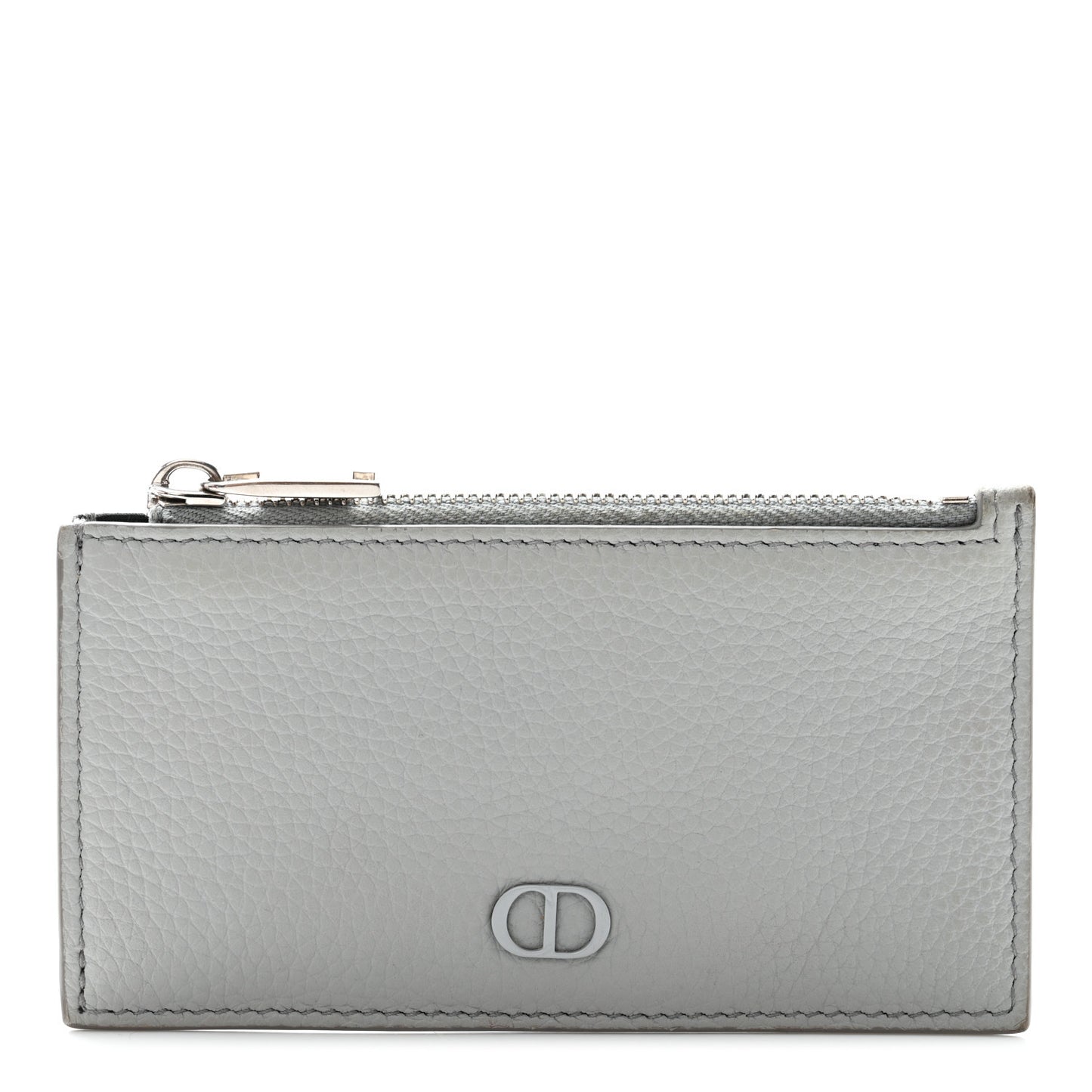 Grained Calfskin CD Icon Signature Zip Card Holder Grey