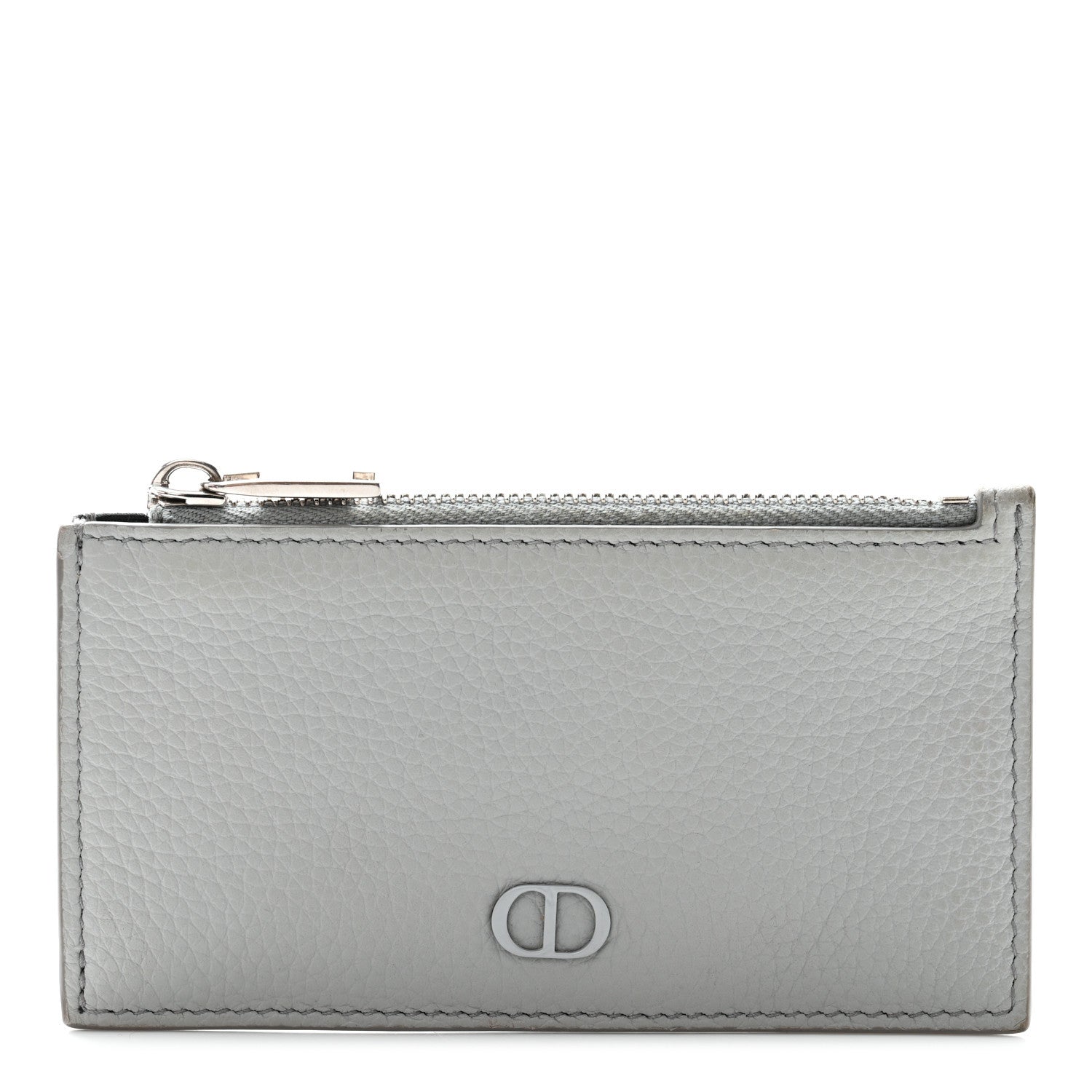 Christian Dior Grained Calfskin CD Icon Signature Zip Card Holder Grey 1 of 7