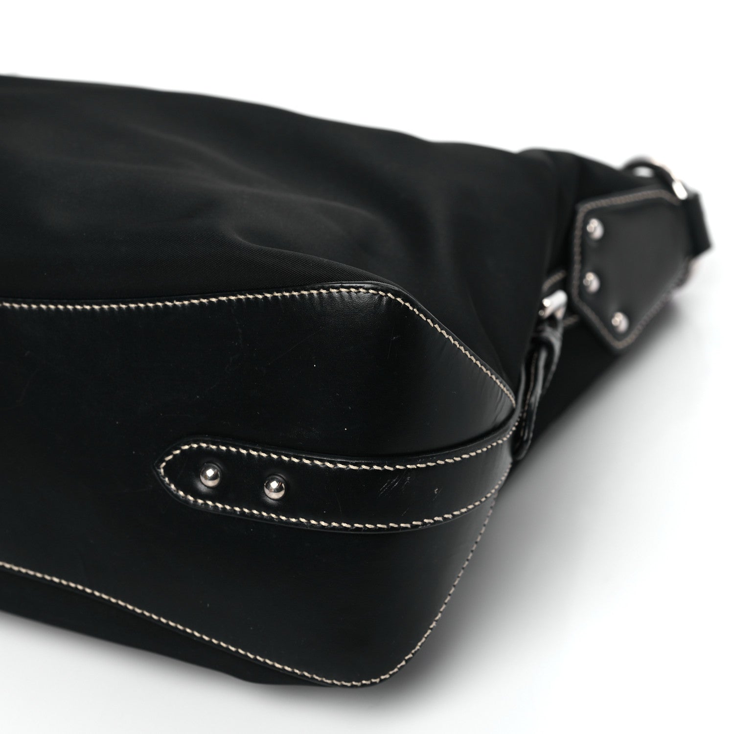 Prada Tessuto Nylon Calfskin Hobo Black 8 of 12
