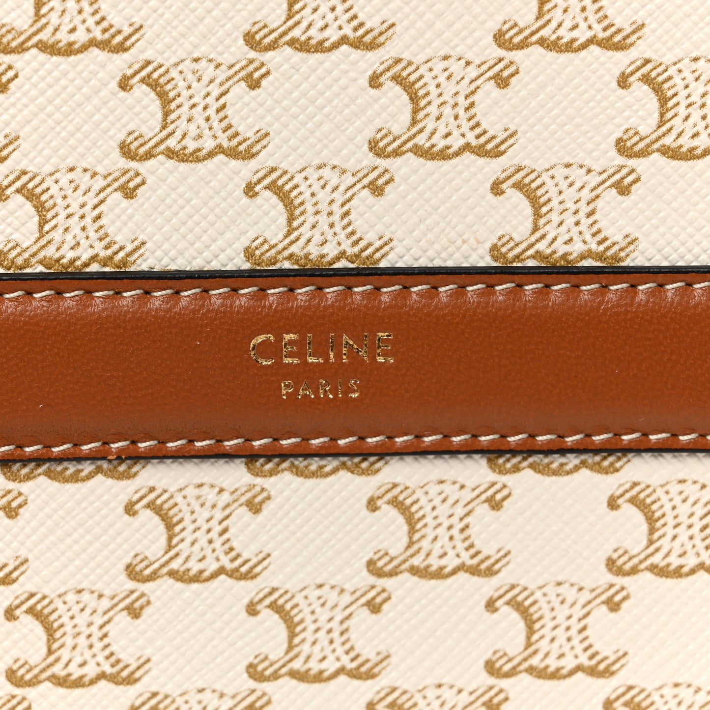 Lambskin Triomphe Canvas Round Purse On Strap White Tan