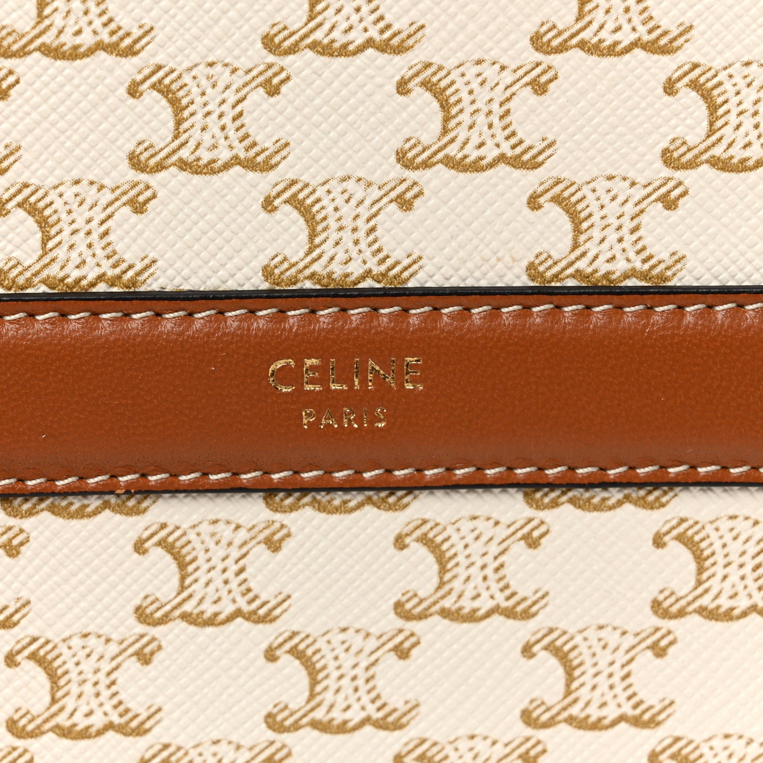 Celine Lambskin Triomphe Canvas Round Purse On Strap White Tan 6 of 10