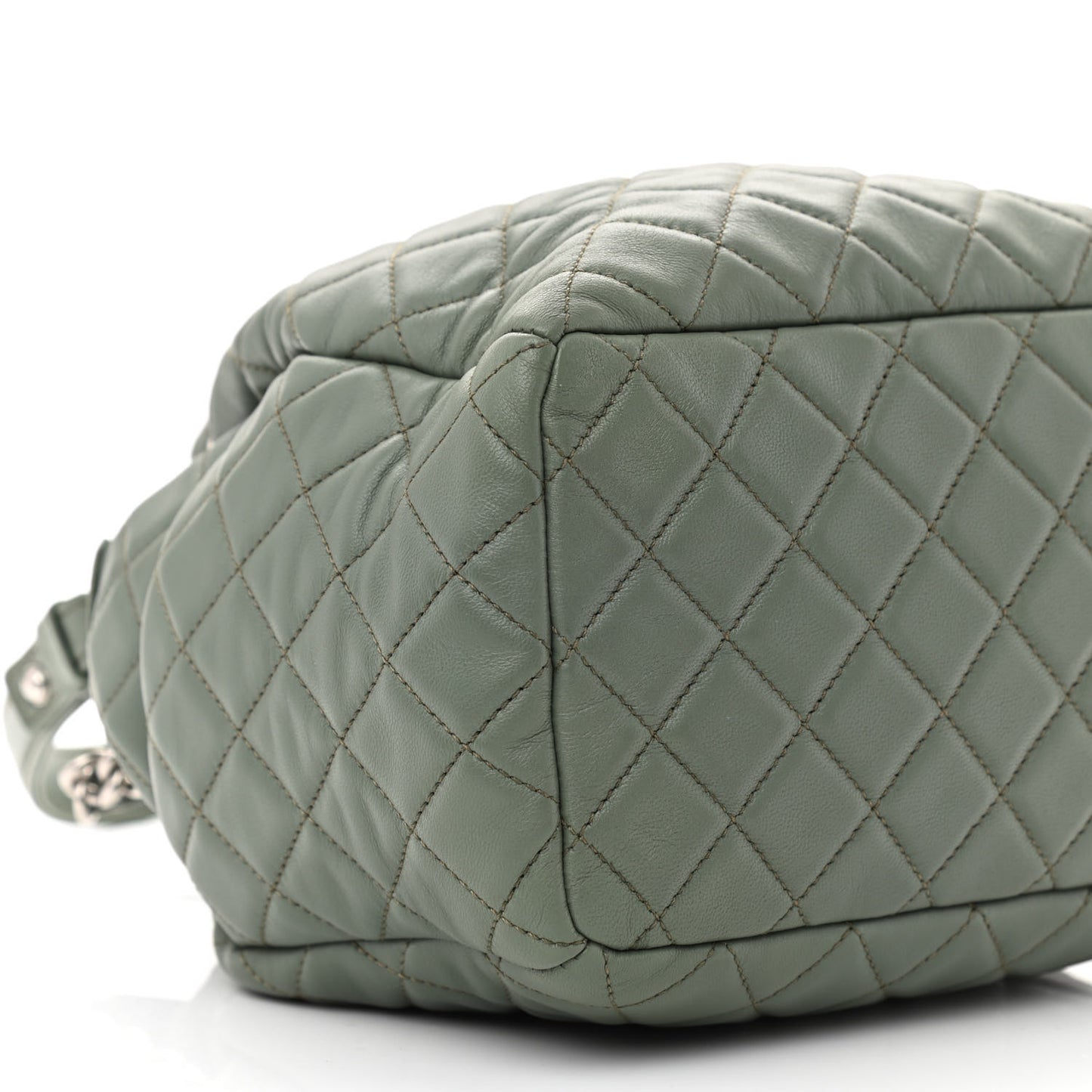 Lambskin Quilted Small CC Chain Bucket Drawstring Bag Green