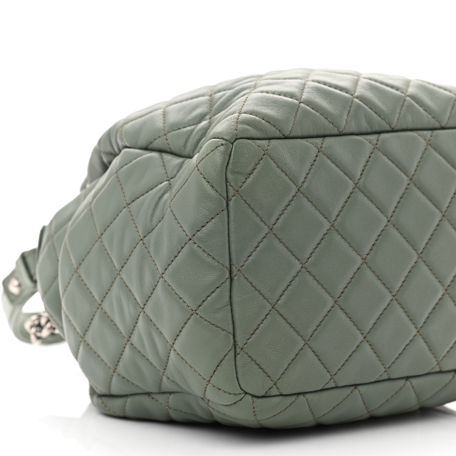 Chanel Lambskin Quilted Small CC Chain Bucket Drawstring Bag Green 9 of 10